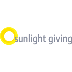 Logo: Large golden yellow shaded circle with grey text beside it that reads: "sunlight giving"